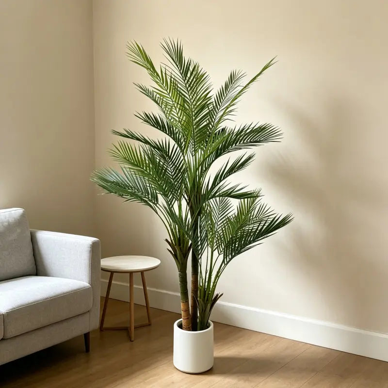 Tall Artificial Palm Tree with Multiple Trunks in Black Pot