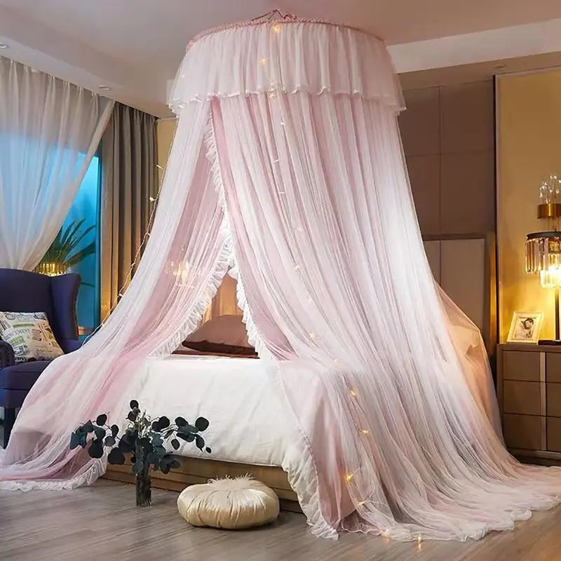 White Double-Layer Ruffle Bed Canopy Netting
