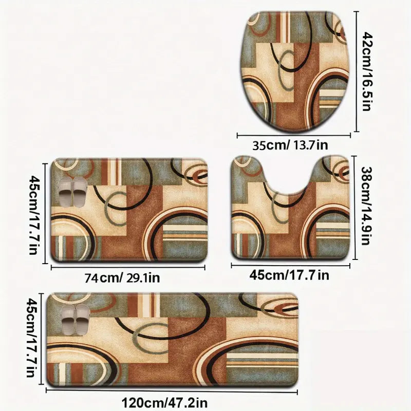 Three-Piece Geometric Pattern Bathroom Mat Set