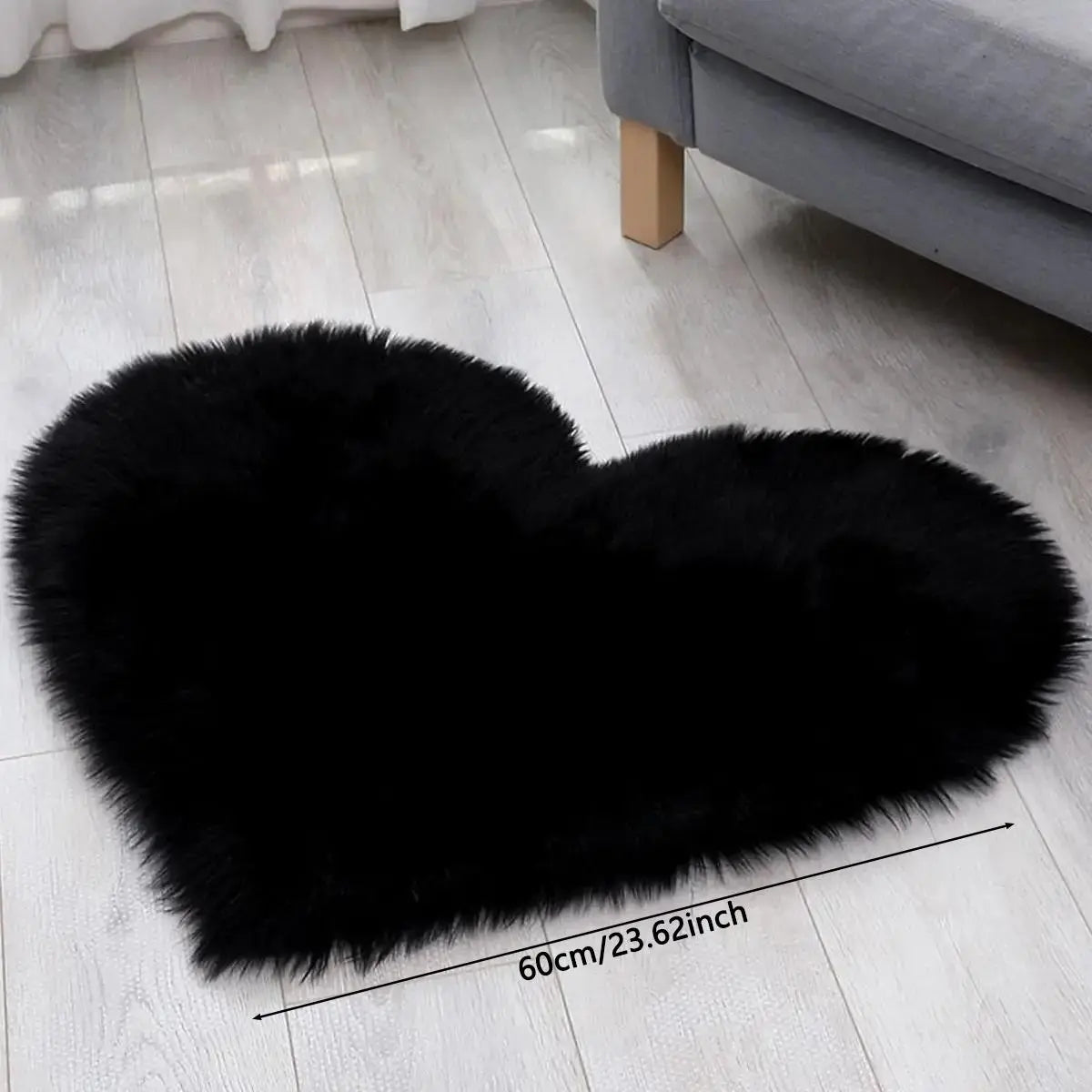 Black Heart Shaped Faux Fur Floor Rug