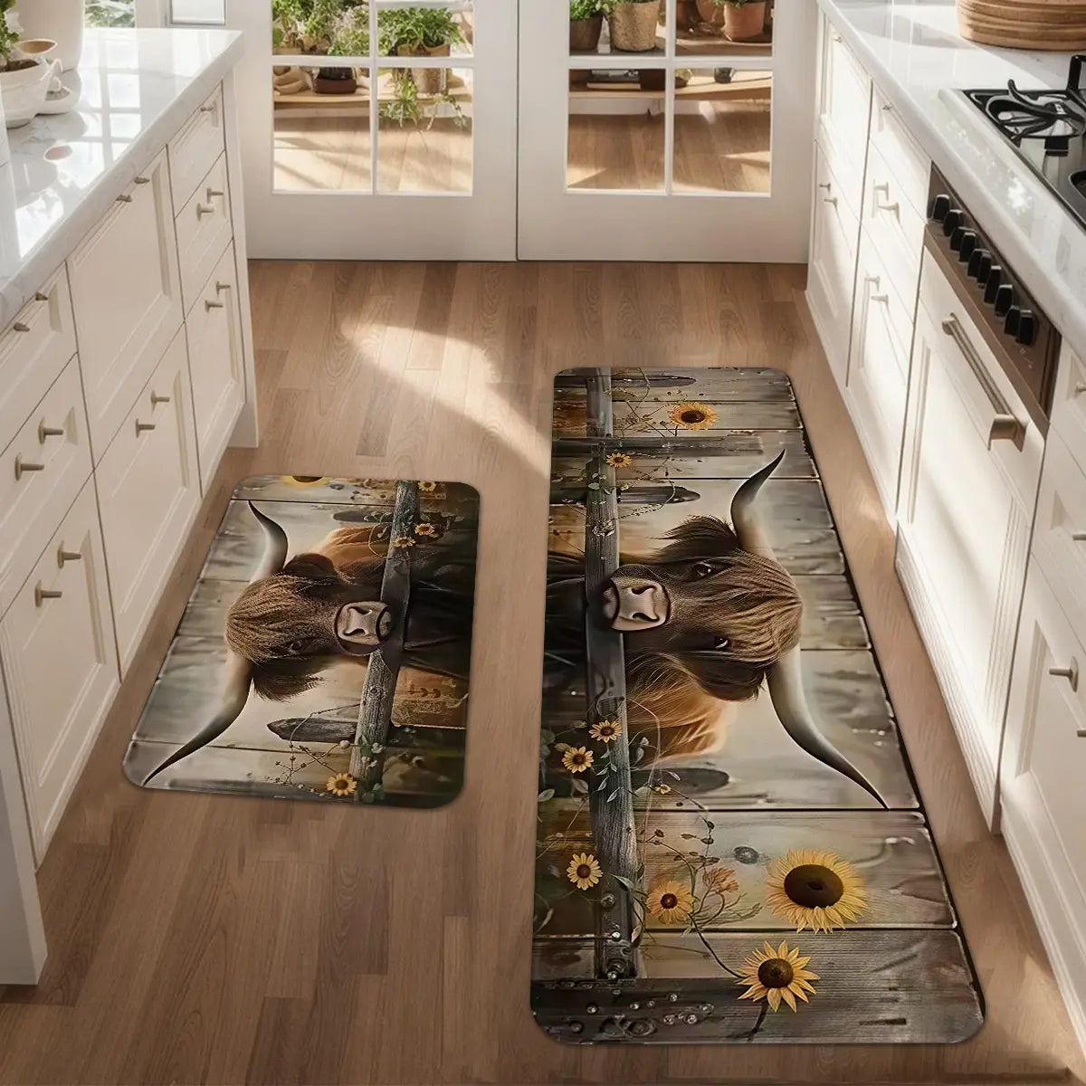 Highland Cattle Print Kitchen Floor Mat Set