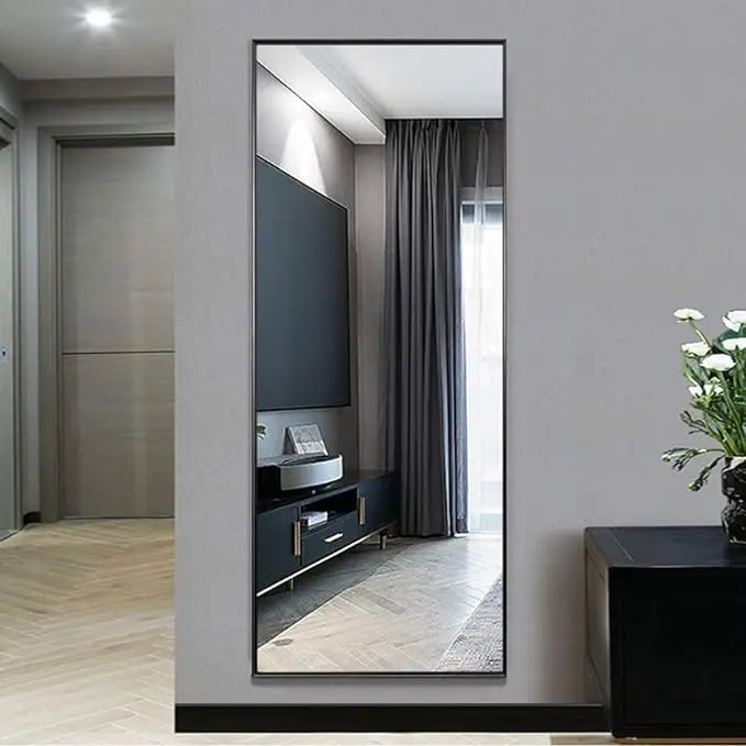 Tall Rectangular Floor Mirror with Black Frame