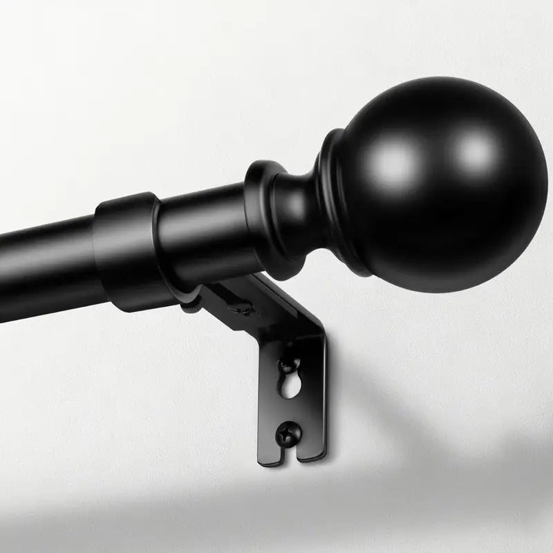 Black Metal Curtain Rod With Ball Finials