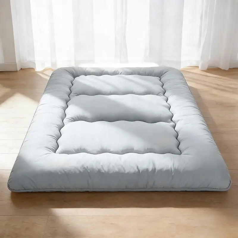Black Quilted Floor Mattress with Tufted Top