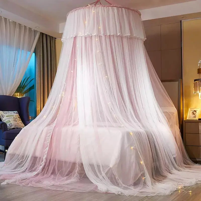 White Double-Layer Ruffle Bed Canopy Netting