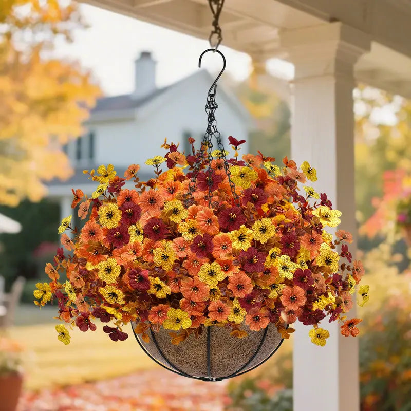 Pair of Autumn Faux Flower Hanging Baskets