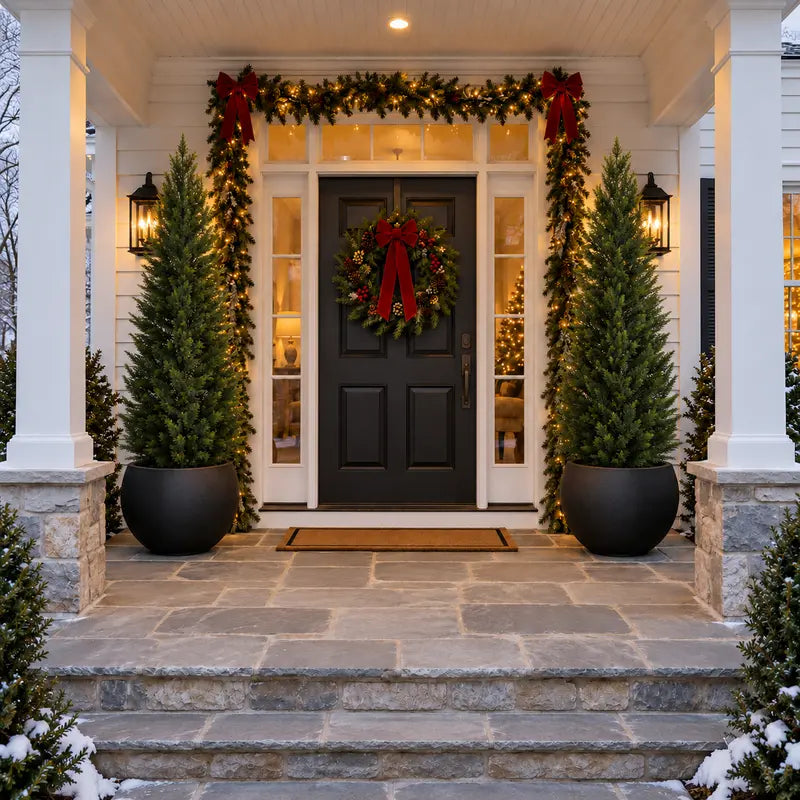 Artificial Cedar Trees in Grey Square Planters