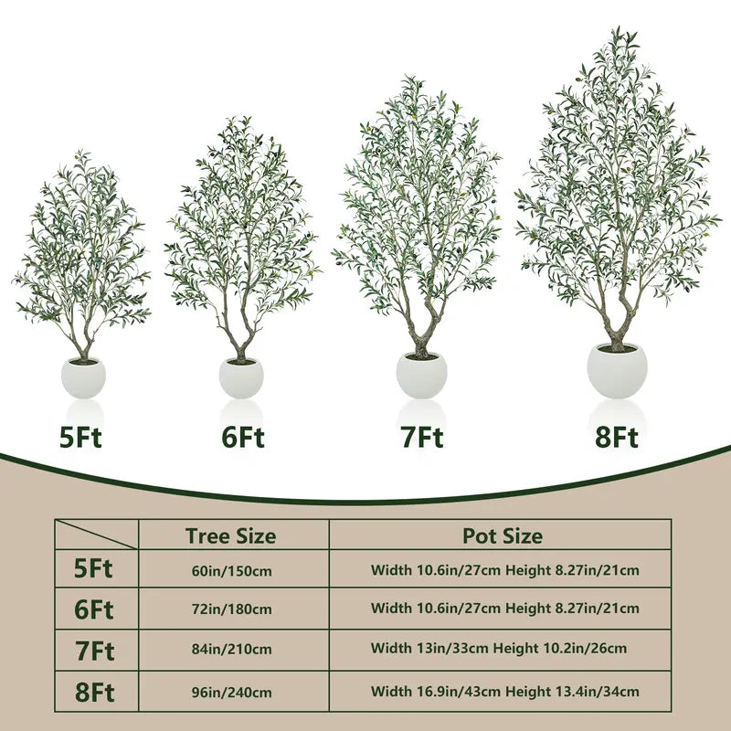 Tall Artificial Olive Tree in White Round Pot