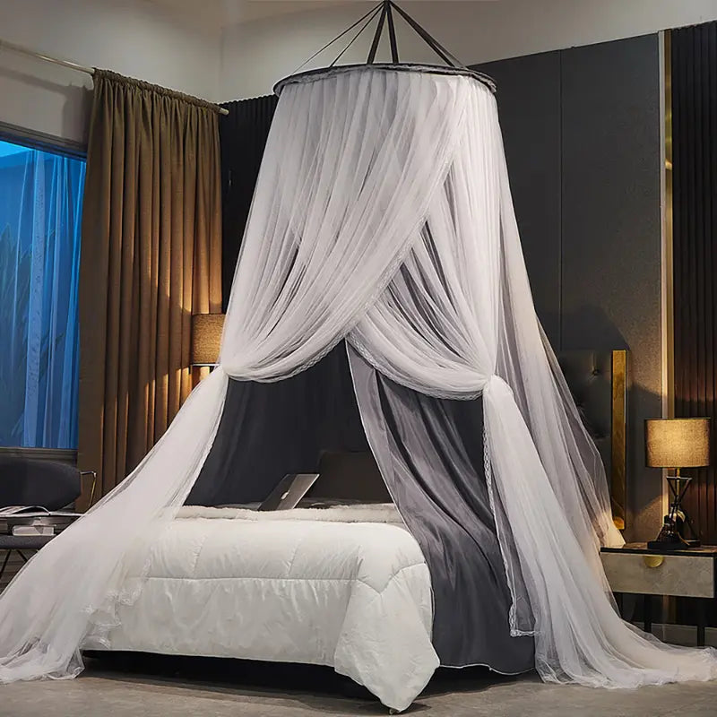 Round Double-Layer Bed Canopy in Pale Pink