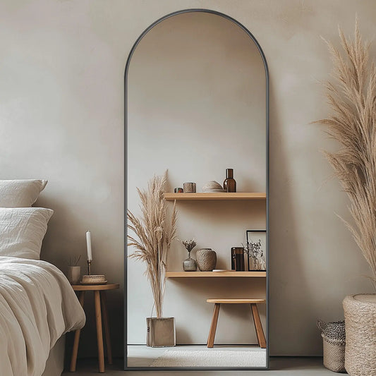 Arched Full-Length Mirror With Thin Black Frame