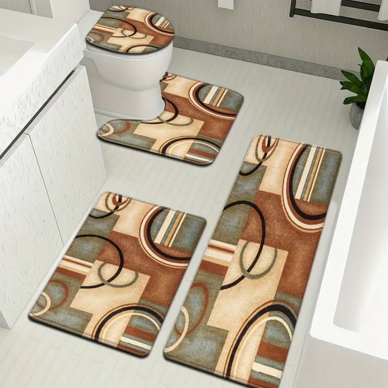Three-Piece Geometric Pattern Bathroom Mat Set