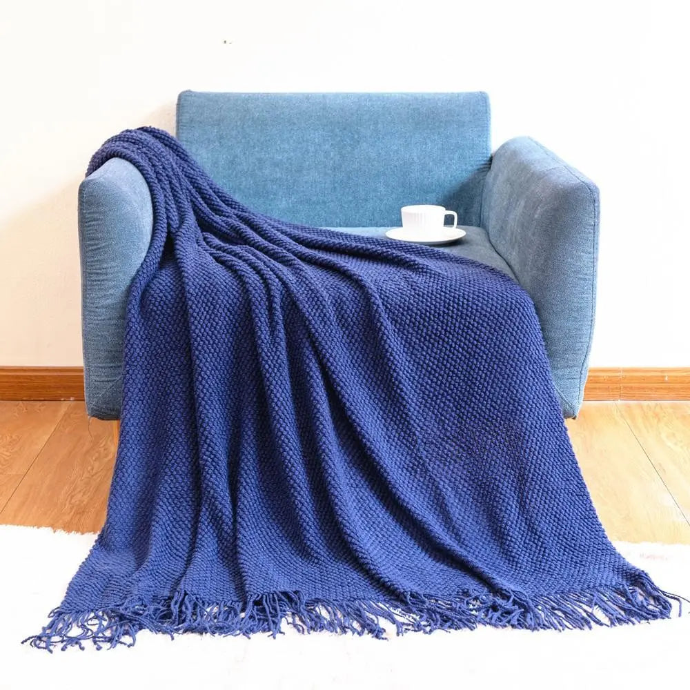 Rust Orange Knit Throw with Long Fringe