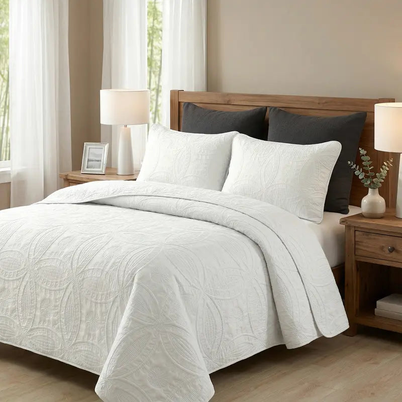 White Quilted Coverlet Set with Pillow Shams