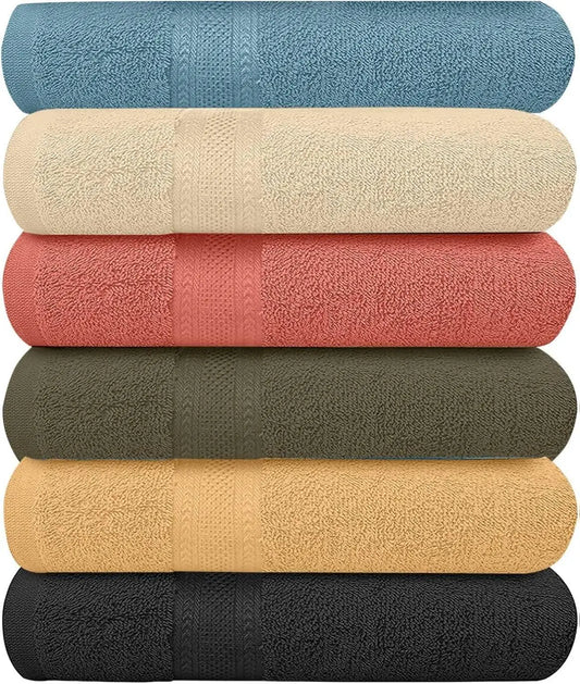 Six Colourful Terry Cotton Bath Towels