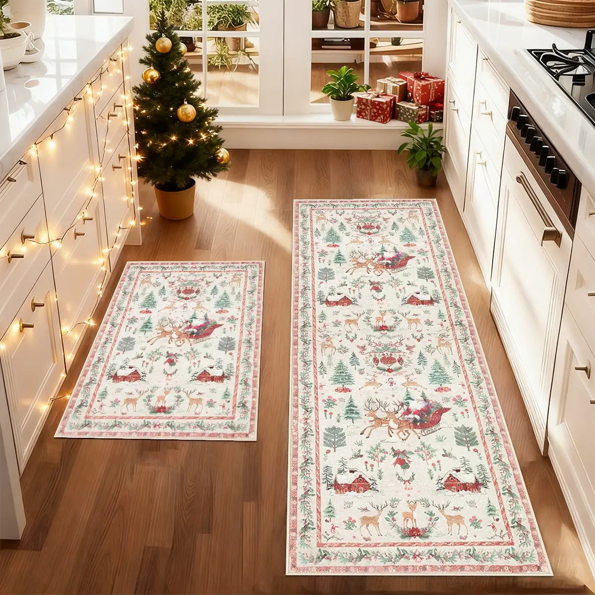 Two Festive Printed Kitchen Rugs In Runner Sizes