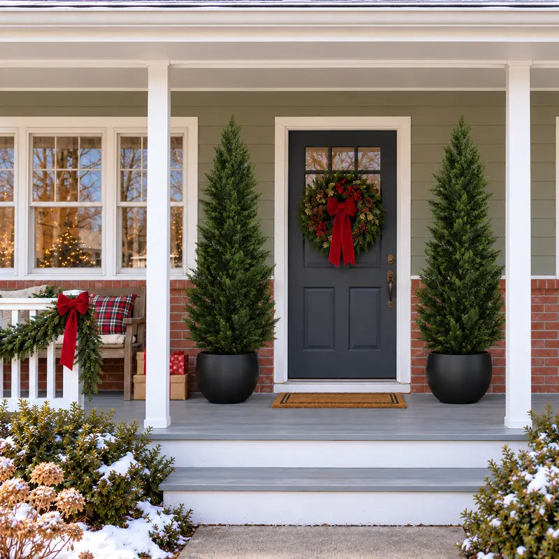 Artificial Cedar Trees in Grey Square Planters