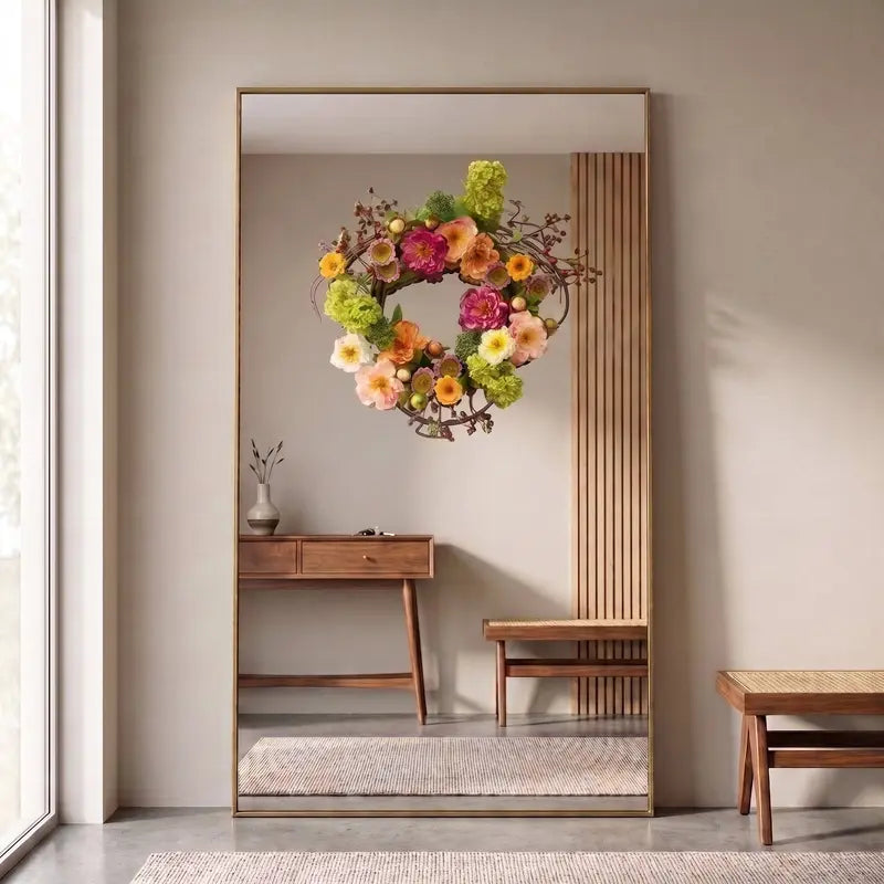 Round Artificial Flower Wreath With Pastel Blooms
