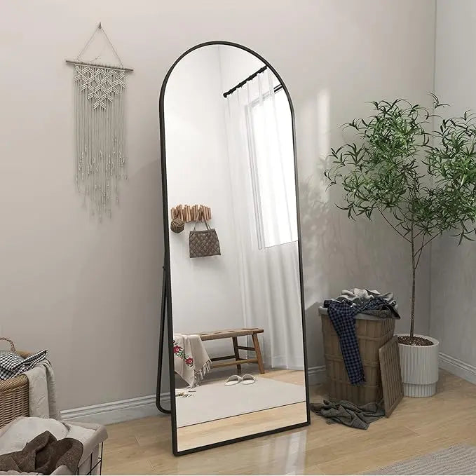 Tall Arched Full-Length Mirror With Slim Black Frame