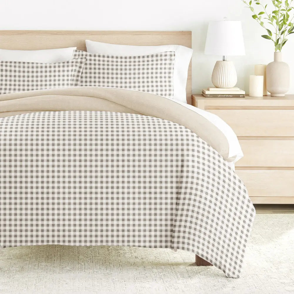 Gray and White Gingham Duvet Cover Set