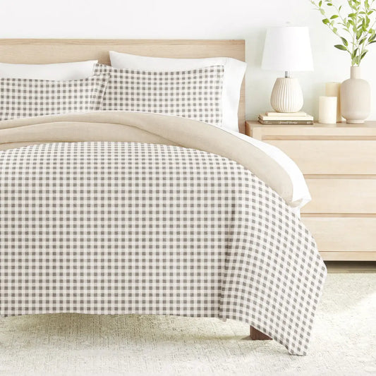 Gray and White Gingham Duvet Cover Set