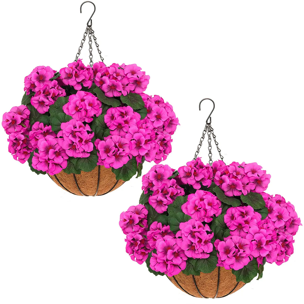 Pair of Pink Geranium Hanging Baskets with Chains