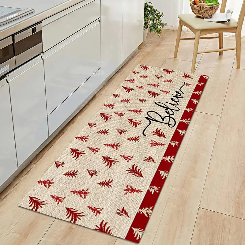 Red and Beige Tree Print Kitchen Floor Mats