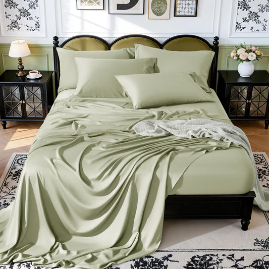 Sage Green Fitted Sheet and Pillowcase Set
