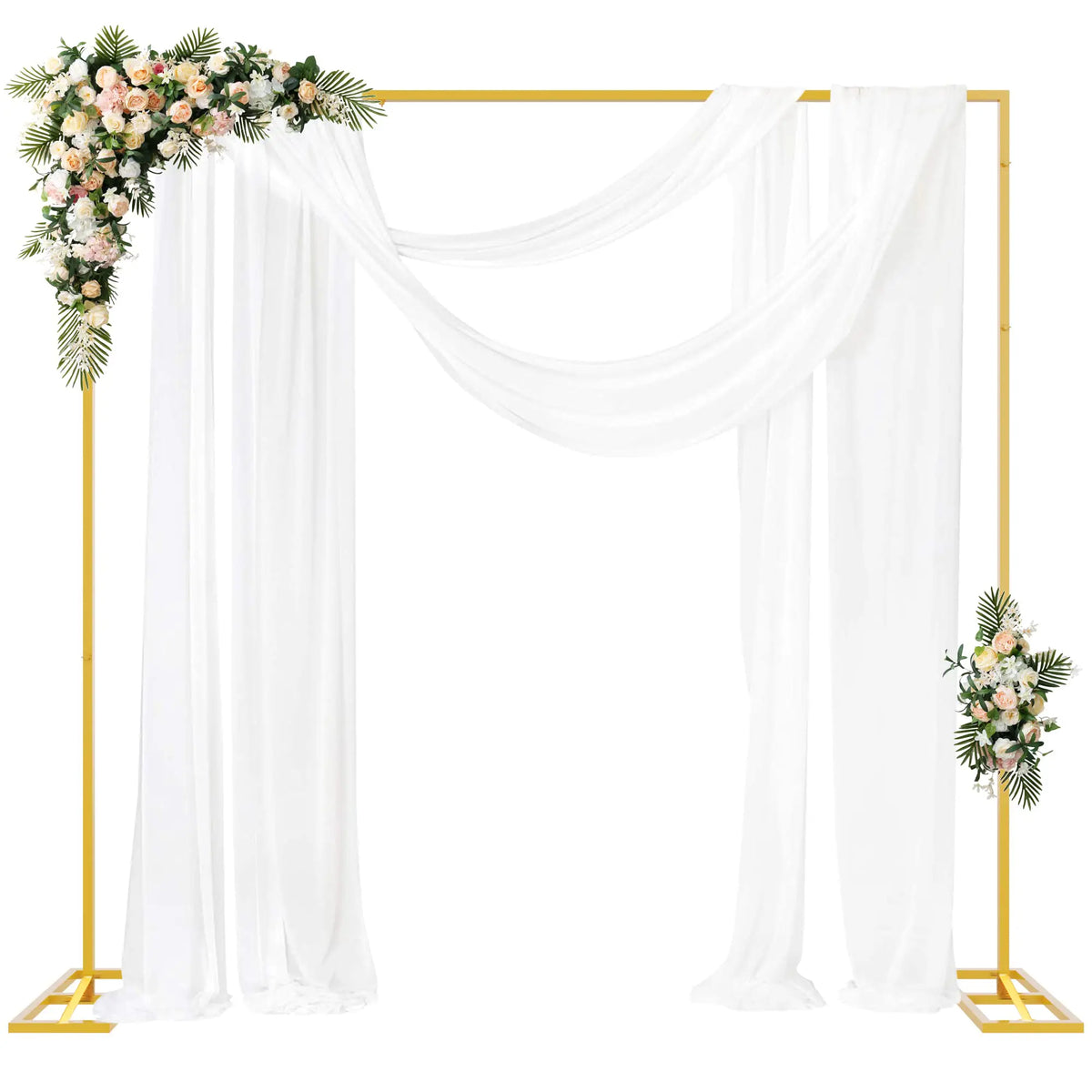 Gold Square Metal Backdrop Frame With White Drapes