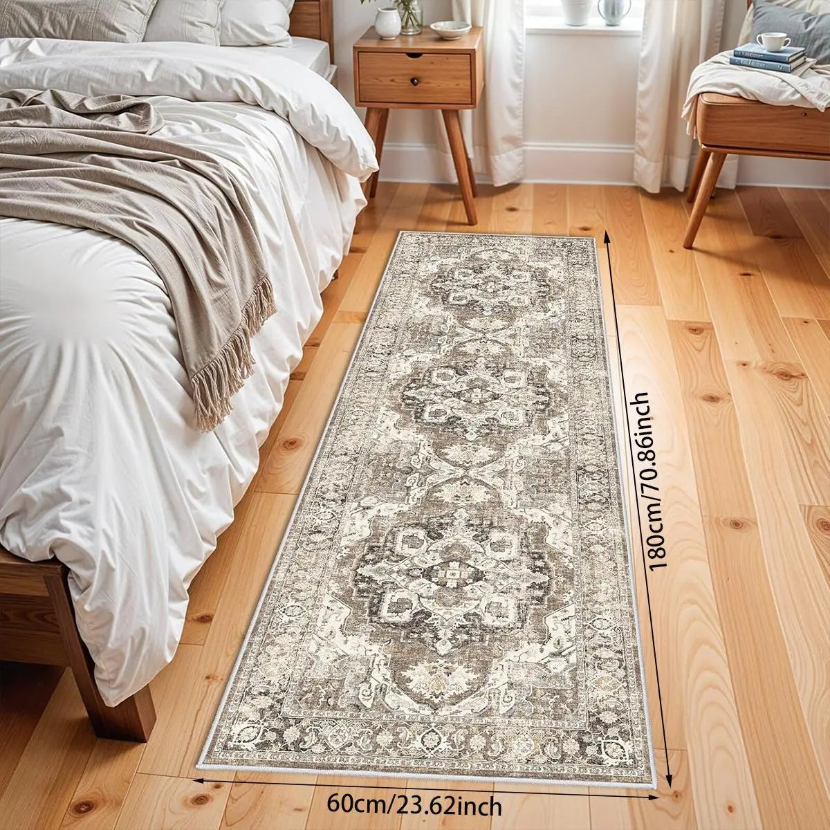 Beige Gray Medallion Pattern Runner Rug