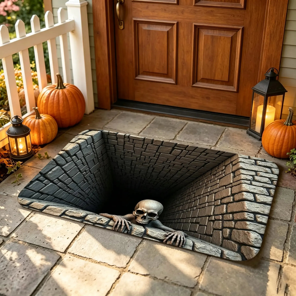 Printed Door Mat with Stone Pit and Skeleton
