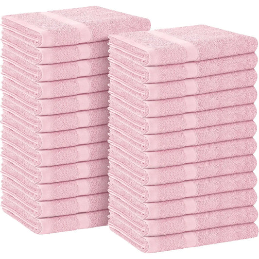Pink Cotton Terry Hand Towels Stacked Set