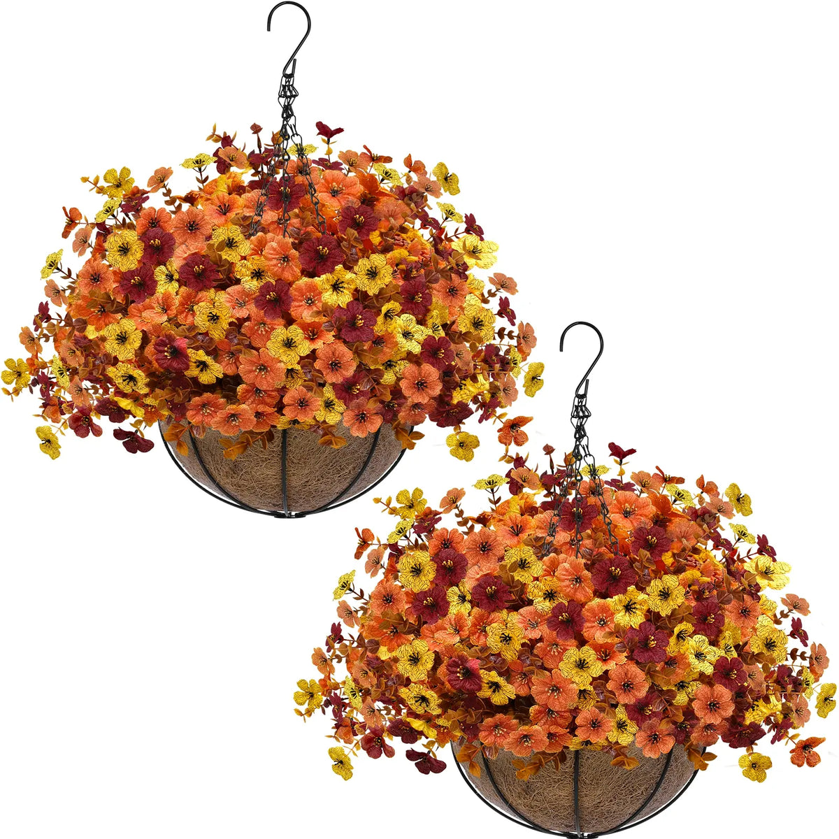 Pair of Autumn Faux Flower Hanging Baskets