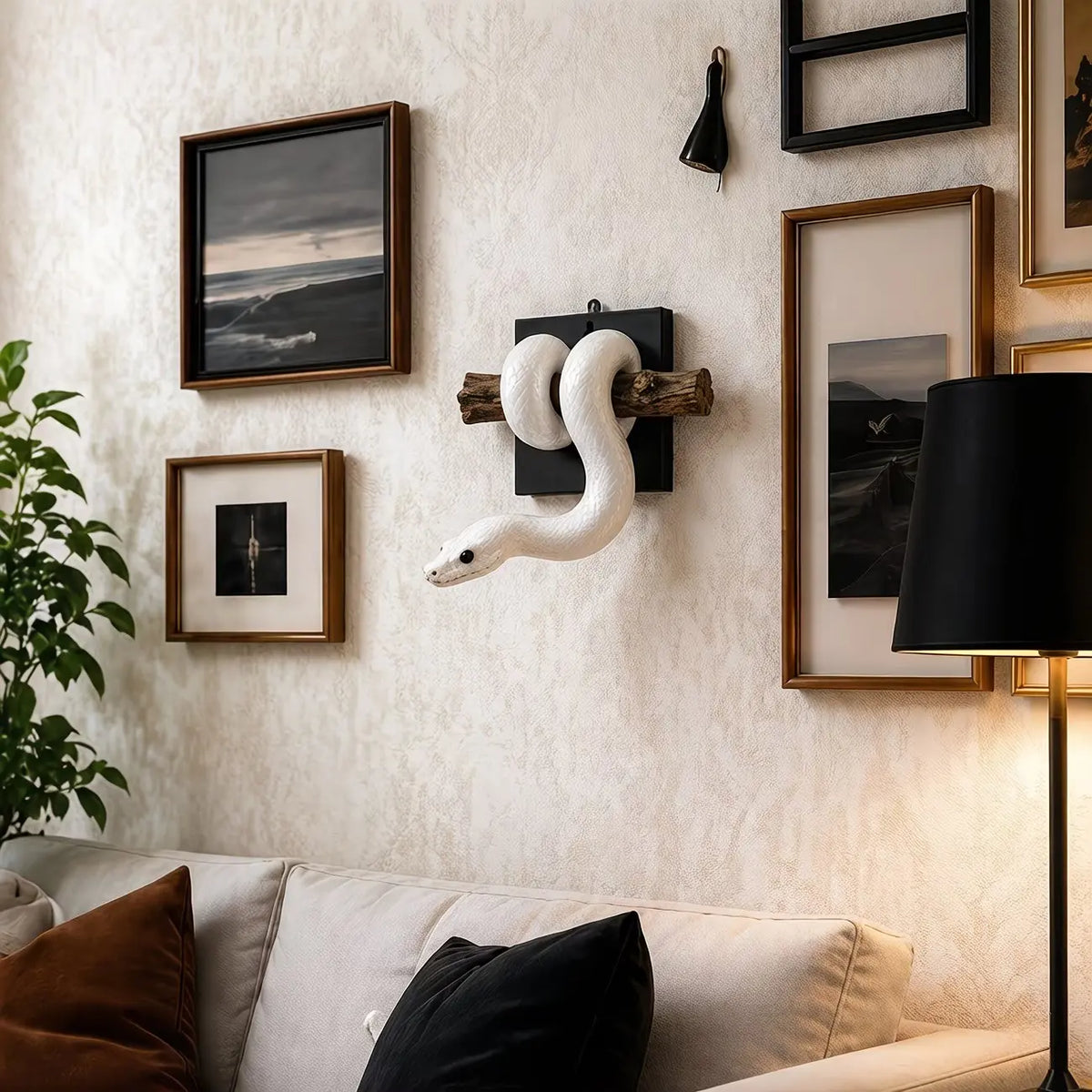 White Coiled Snake Wall Sculpture on Branch