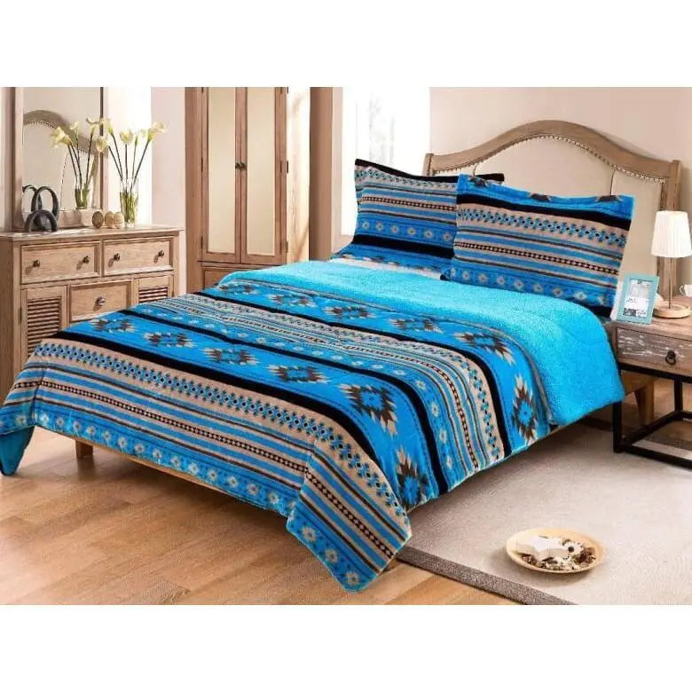 Southwestern Pattern Sherpa-Lined Comforter and Sham Set