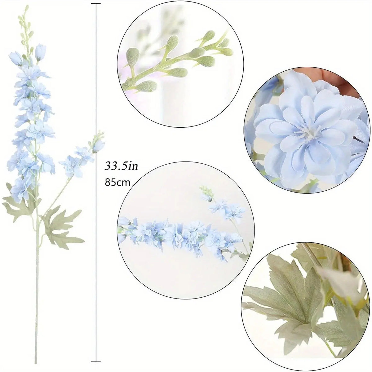 Light Blue Artificial Delphinium Stems in White Vase