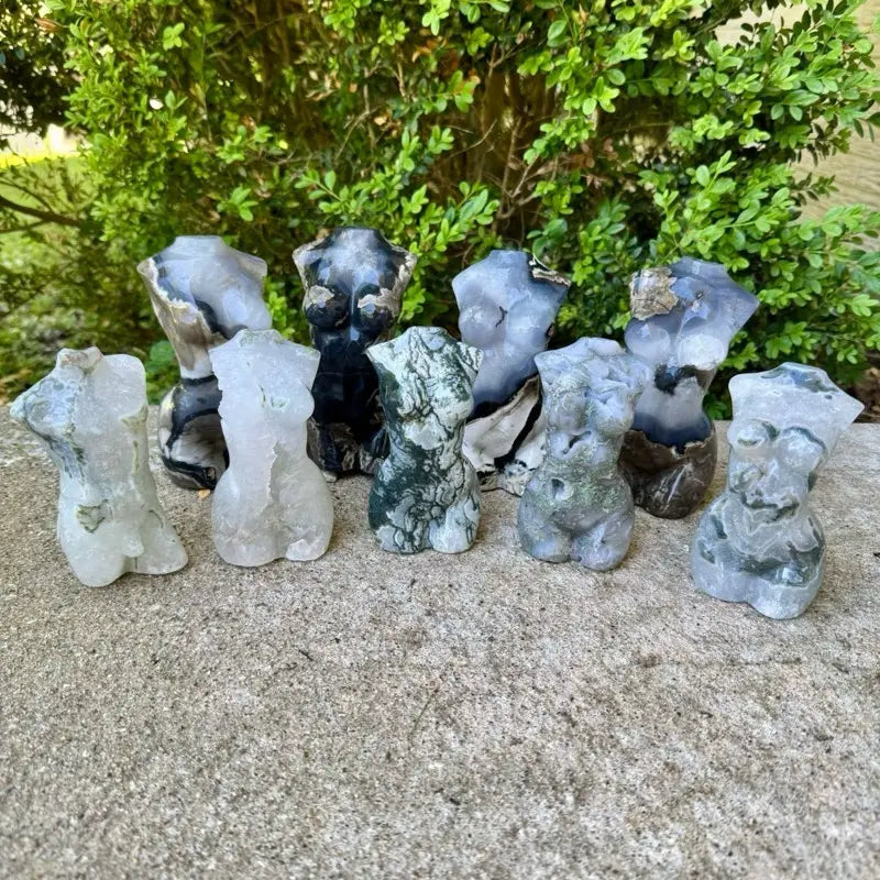 Carved Agate Crystal Torso Figurines