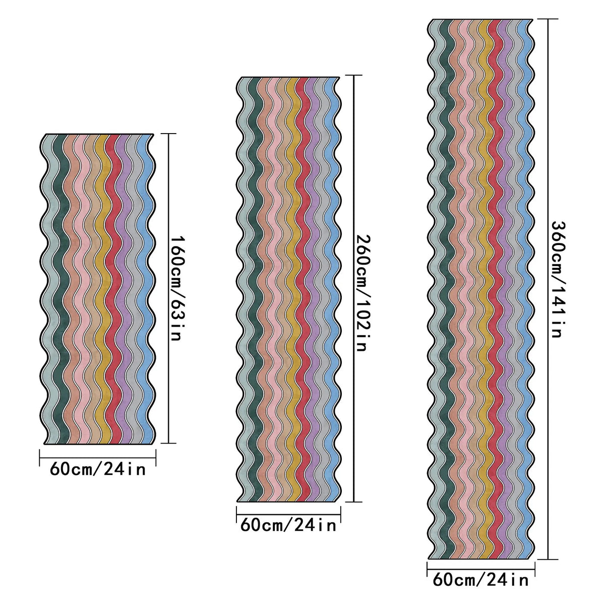 Colourful Wavy Striped Long Runner Rug