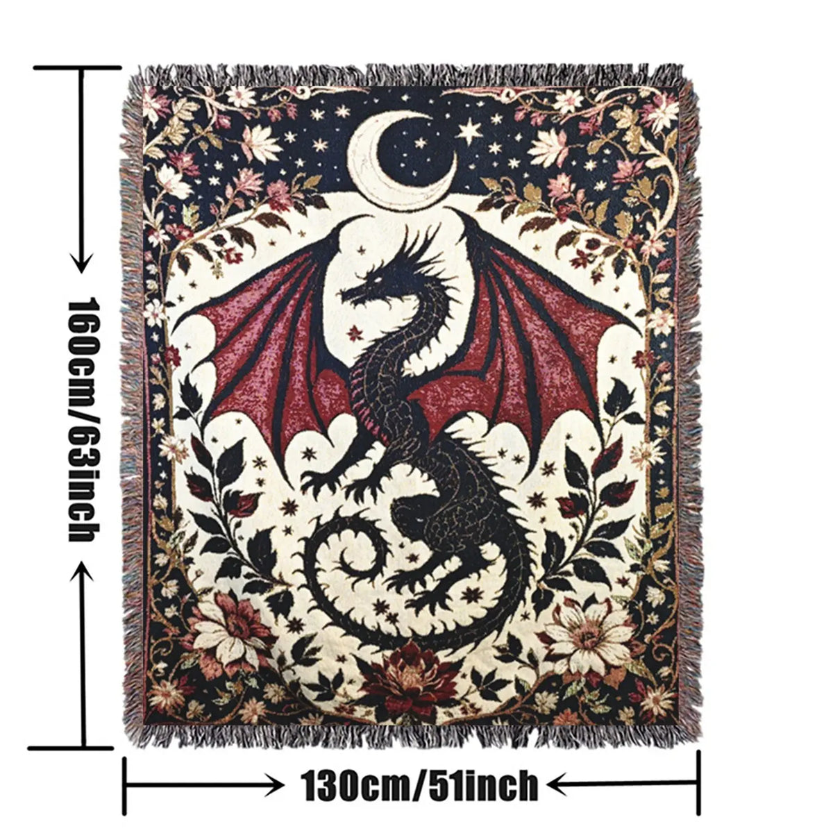 Woven Dragon Pattern Throw Blanket with Fringe