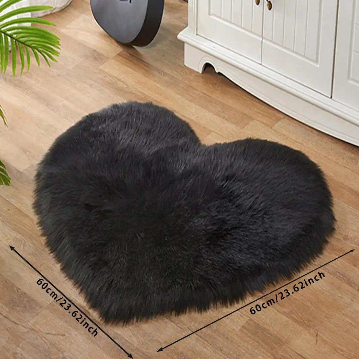 Black Heart Shaped Faux Fur Floor Rug