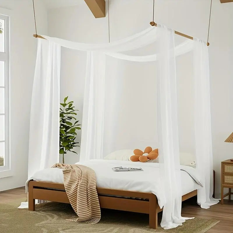 White Sheer Chiffon Four-Post Bed Canopy Drape
