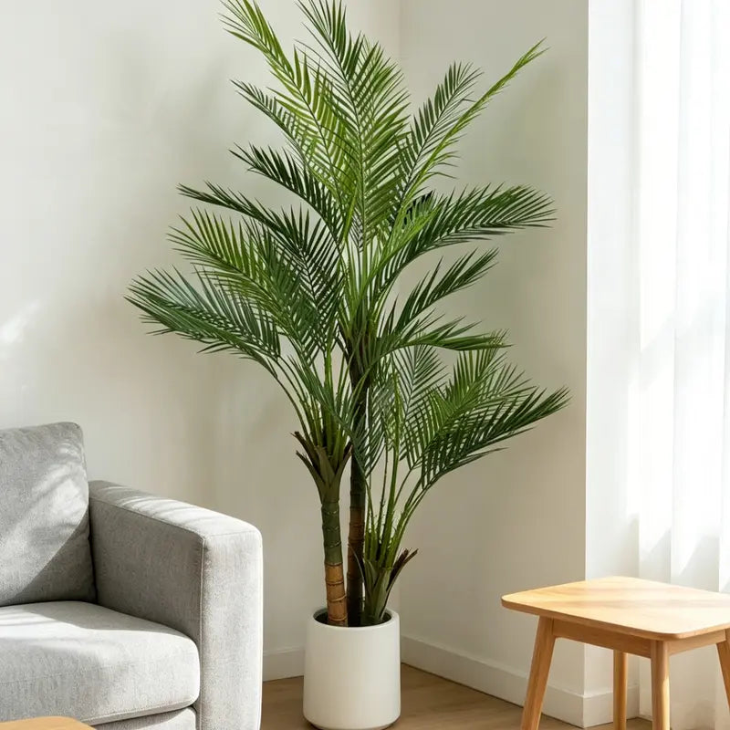 Tall Artificial Palm Tree with Multiple Trunks in Black Pot