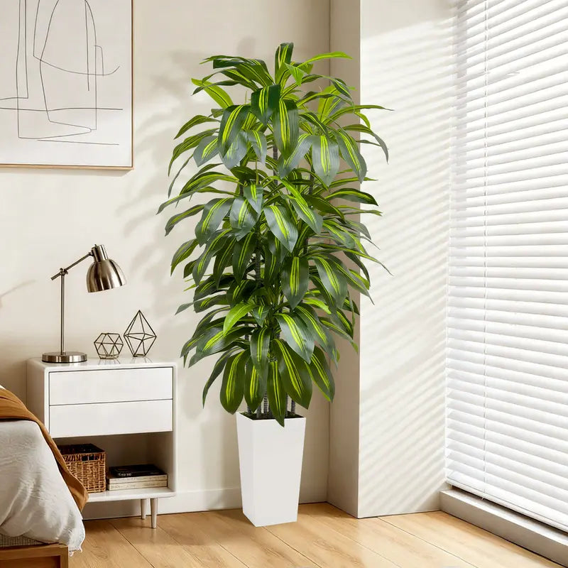 Tall Artificial Floor Plant in White Planter