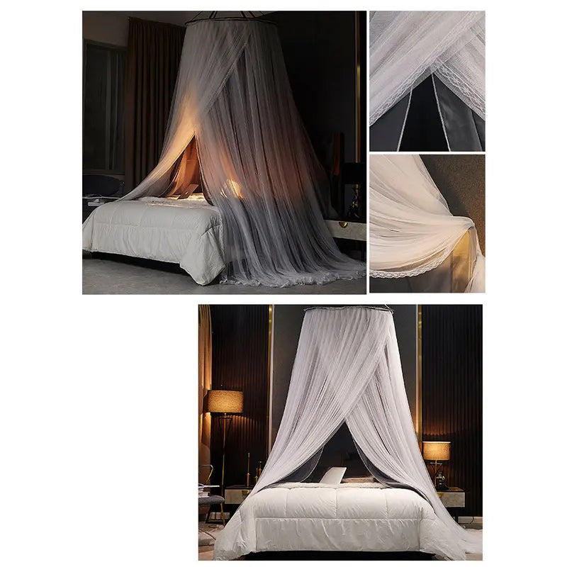 Round Double-Layer Bed Canopy in Pale Pink