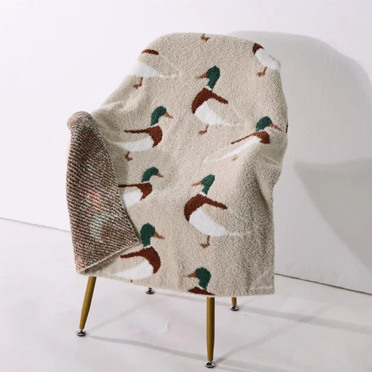 Soft Beige Throw Blanket with Mallard Duck Pattern