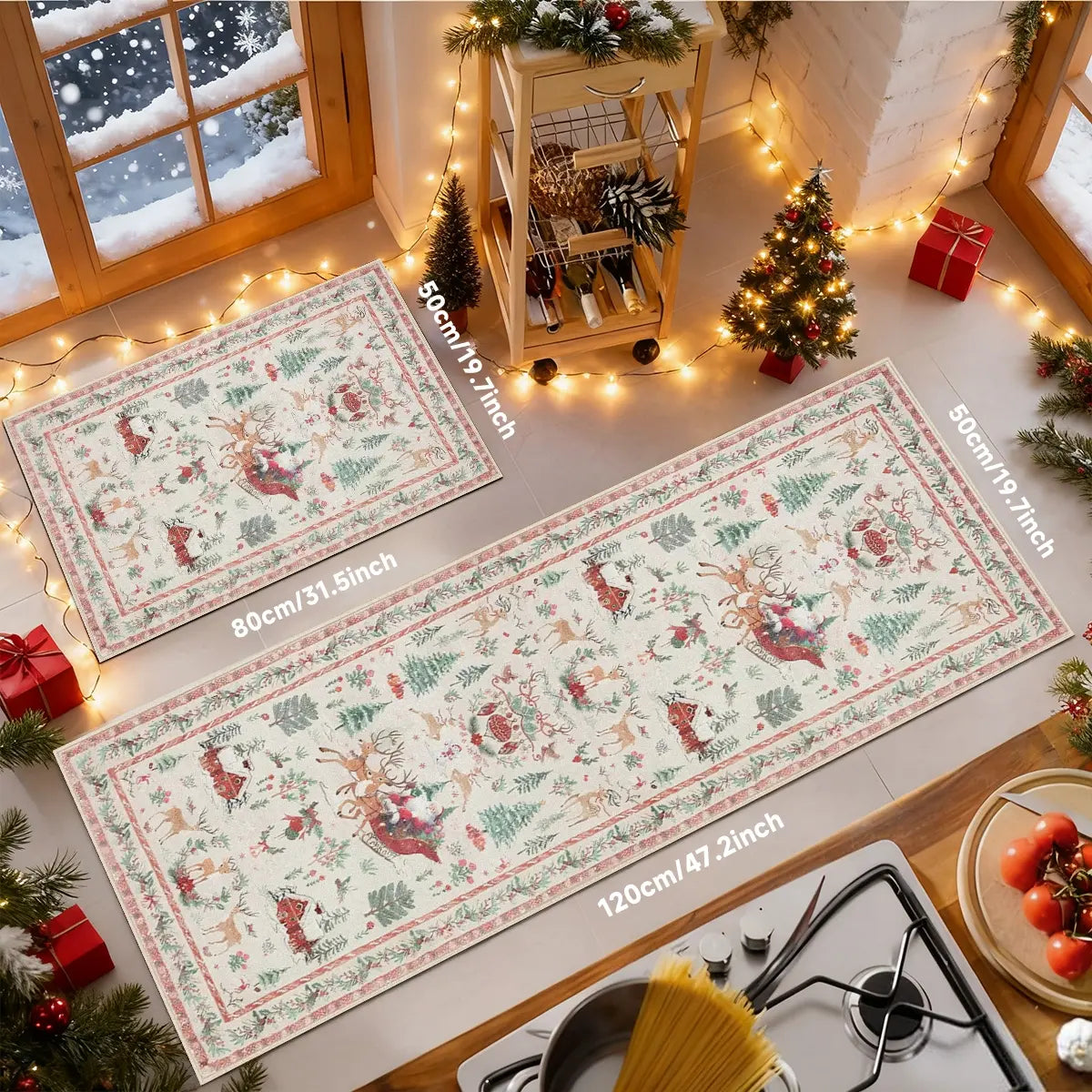 Two Festive Printed Kitchen Rugs In Runner Sizes