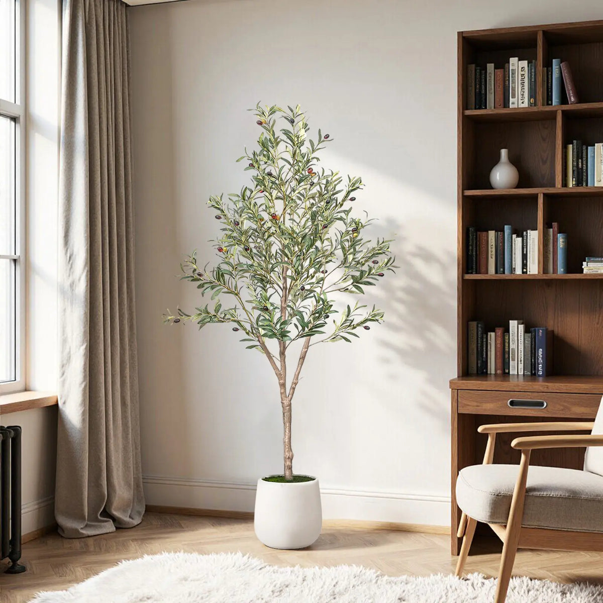 Tall Artificial Olive Tree In White Planter