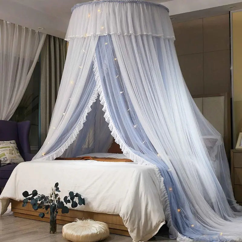 White Double-Layer Ruffle Bed Canopy Netting