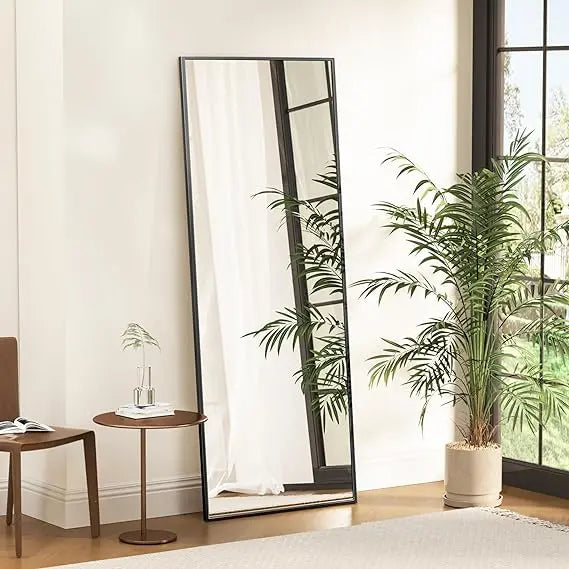 Tall Rectangular Floor Mirror with Black Frame