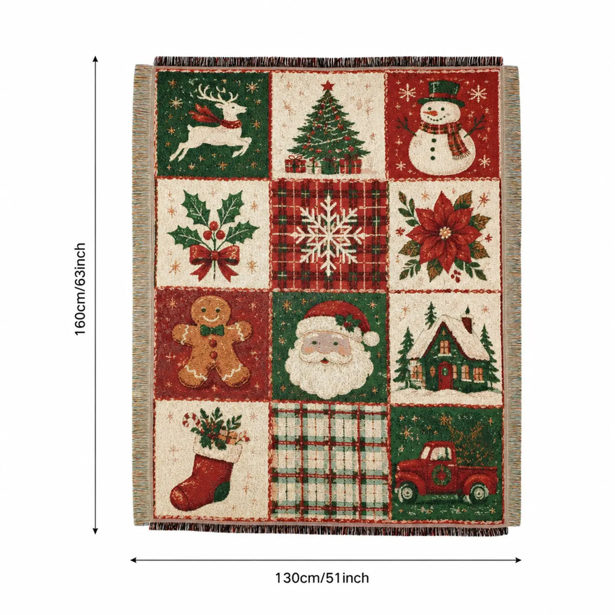 Woven Throw Blanket with Holiday Patchwork Squares