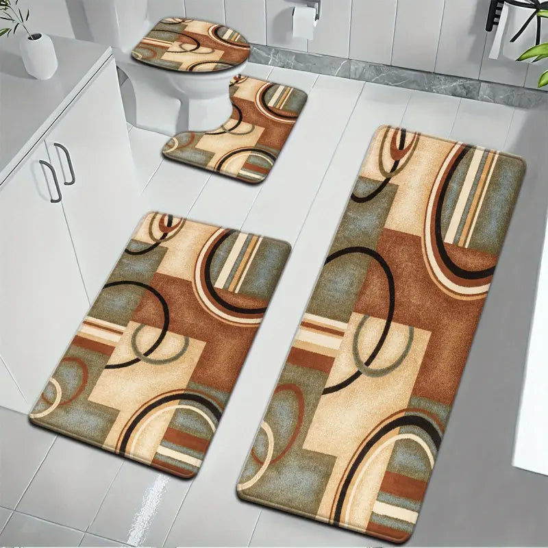 Three-Piece Geometric Pattern Bathroom Mat Set